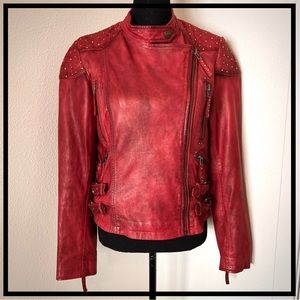 • Old Gringo Vibrant Cherry Red Real Leather Moto Jacket •